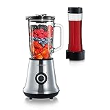 SEVERIN Multimixer, 2-in-1 Stand Mixer und Smoothie Maker mit 1 l Glas-Mixbehälter und Trinkbecher, Küchenmixer mit 2 Stufen und Pulse-Funktion, 500 W, Edelstahl/Schwarz, SM 3737