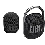 JBL Wind 3S tragbare Bluetooth-Lautsprecher & Clip 4 Bluetooth Lautsprecher in Schwarz – wasserdichte, tragbare Musikbox mit praktischem Karabiner – Bis zu 10 Stunden kabelloses Musik Streaming