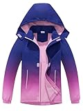SERENYOU Regenjacken Mädchen Übergangsjacke Fleecegefütterte Windjacke Abnehmbare Kapuze Regenmantel Größe 140 Violett