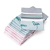 ZWOLTEX – Küche Handtuch Set, 10x Geschirrtüchern 50x70cm Flamingos, Saugfähige Lappen, 100% Organic Baumwolle 240g/m2 Tücher, Baumwolltücher mit Oeko-TEX Zertifikat - Rosa/Grün