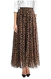 keland Damen Elastisch Leopard Drucken Aquarell Maxi Rock Kleid Mit Hoher Taille (Braun, L)