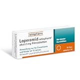 Loperamid-ratiopharm akut 2 mg Filmtabletten: Effektive Hilfe bei akutem Durchfall - auch für unterwegs. Kann Beschwerden schnell lindern und Flüssigkeitsverlust entgegenwirken. 10 Filmtabletten