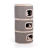 CanadianCat Company ® | Kratztonne 90cm hoch mit ø 45cm Sisal Kratzteppich | beige | Katzenturm, Katzenbaum, Kratzbaum 3 Ebenen Höhlen