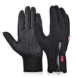 Onetraum wasserdichter Touchscreen Handschuhe Winter Fahrradhandschuhe Laufhandschuhe Sporthandschuh mit Touchscreen Funktion (Schwarz, L(Palm Breite Ca. 9cm))