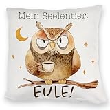 Eule Kuschelkissen mit Spruch Mein Seelentier Eule Lieblingstier Uhu Nachteule LieblingsKuschelkissen Spirit Animal für den Nachtmensch Mann
