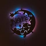 Nachtlicht 'Bärchen auf dem Mond' aus Holz für Kinder | Personalisierte Geschenk-Idee zur Geburt oder Taufe | Schlummerlicht in Farb- und LED/RGB-Optionen
