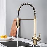Küchenarmaturen mit herausziehbarer Brause, Edelstahl, für heißes und kaltes Wasser, Einhebelmischer, Einzelloch, Dual-Modus, herausziehbarer Küchenarmatur, gebürstetes Gold