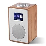 LEMEGA CR4 DAB/DAB+ und UKW Digitalradio,Bluetooth Lautsprecher, DAB Radio,Doppelwecker,Küchen/Schlaf/Snooze Timer,Farbdisplay,Kopfhöreranschluss,Holzoptik,Netzbetrieb - Walnuss