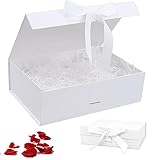 KERANEET Geschenkverpackung Box 21 * 17 * 7cm Geschenkbox mit Deckel Verformungsbeständig Geschenk Verpackungsbox Geschenk Verpackungsbox für Hochzeiten Geburtstage Jubiläen - Weiß