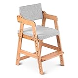 Ezebaby Hochstuhl, höhenverstellbarer Holzhochstuhl für kinder von 3 bis 12 Jahren Buchenholz Kinderstuhl, Lehrstuhl, Stabil & Sicher bis 90 kg für Kinder und Erwachsener (Natur)