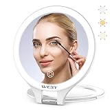 WEILY Schminkspiegel mit Beleuchtung, 10X/1X Vergrößerung Doppelseitiger Reisespiegel, mit 3 Farblichtern, Touch Steuerung, Wiederaufladbarer Tragbarer Spiegel für Schlafzimmer und Badezimmer