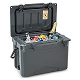 GYMAX Kühlbox 21L, tragbarer isolierter Kühler mit Aluminiumgriff & Becherhaltern, Isolierbox mit Flaschenöffner, Kühlkiste, Cooling Box, Thermobox für Strand, Picknick & Camping(Grau)