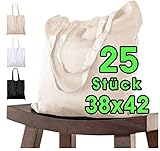 25 STÜCK Baumwolltasche 38 x 42 cm unbedruckt lange Henkel Stofftasche Tragetasche Umhängebeutel Baumwollbeutel Jutebeutel ÖKO-TEX® geprüft Stoffbeutel Einkaufsbeutel Einkaufstasche leinentasche natur