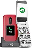 Doro - 2880 - Seniorenhandy - 4G-Klapptelefon - Externes Display - Tasten mit Sprachausgabe - Kamera - Bluetooth - Notruftaste - Inklusive Ladestation - Rot/Weiß