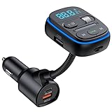 FM Transmitter Auto Bluetooth, HIDOU Wireless Bluetooth 5.0 Autoradio Adapter Empfänger Car Kit mit Bass, 7 Farblicht, QC3.0 PD 30W Schnellladung, Siri Voice Assistant, Freisprechanruf, MP3-Player