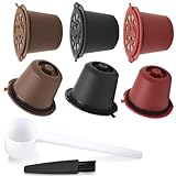 Yerleomit Kapseln Wiederbefüllbar für Nespresso mit Kaffeelöffel Bürste, 6 Stück Nachfüllbare Kapseln Kaffeekapseln für Nespresso Wiederbefüllbare Kaffeekapseln Kapseln Selbst Befüllen für Nespresso