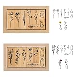 16 Stück Holzstempel Stempelset Stempel Blumen Stempel Holz mit Naturpflanzen Mustern Vintage Motivstempel für Scrapbooks Journals Tagebücher Crafts DIY Karten