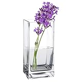 Eckige Blumenvase aus Klarglas, Glasvase für Schnittblumen, Deko-Vase zum Geburtstag oder zum Muttertag