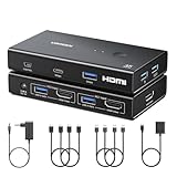 UGREEN HDMI 2.0 KVM Switch 2 PC 1 Monitor USB HDMI KVM Switch 4K@60Hz mit Desktop Steuerung für 2 PC Share 1 Monitor Display und 4 USB Anschlüsse für Tastatur, Maus, Drucker, Webcam