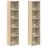 vidaXL CD-Regal, 2er-Set, 21x16x93,5 cm, Sonoma Eiche, Holzwerkstoff, Vitrinenschrank mit Fach, Aufbewahrungsschrank Wohnzimmer, Bücherregal, CD-Aufbewahrung, Media Organizer