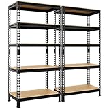 Yaheetech 2er Set Schwerlastregal Lagerregal 150 x 70 x 30 cm Steckregal mit 5 Verstellbaren Ablagen Kellerregal 590 kg Belastbar Regal mit Metallgestell Schwarz