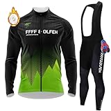 Radtrikot Set Langarm Herren,Herren Winter Fahrradtrikot Set - Thermo Trägerhose - Thermo Fahrradtrikot + 9D Gel für Radfahren MTB Outdoor (3,5XL)