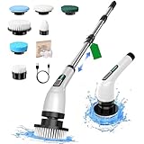 Elektrische Reinigungsbürste Haushalt, Electric Cleaning Brush IPX7 Wasserdicht mit 7 Austauschbaren Bohrköpfen,25-140cm Verstellbarem Griff für Bad, Küche, Auto, Fußboden, Bis zu 120 Min Laufzeit