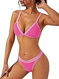 swimall Micro Triangel Bikini Frauen Zweiteiliger Badeanzug Krawatte Seite Unten Rücken Kreuz Top, Hot Pink, XL