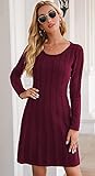 Neitooh Damen Strickkleid Pulloverkleid Elegant Winterkleider Langarm Einfarbige Rundkragen Minikleid Winter Langarm (Wein rot, M)