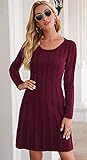 Neitooh Damen Strickkleid Pulloverkleid Elegant Winterkleider Langarm Einfarbige Rundkragen Minikleid Winter Langarm (Wein rot,M)