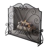 Kamintüren Kamingitter Groß Flach Schutz Feuerschutz Metall Dekoratives Netz Massiv Schmiedeeisen Kaminplatte Schwarz Kaminabdeckung