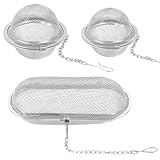 TPTGIAR 3 Stück Gewürzei, Edelstahl Gewürzsieb zum Mitkochen, Teeei für Losen Tee, Teesieb Edelstahl Mit Kette in Verschiedenen Größen für Losen Tee Gewürze und Gewürzsäckchen
