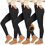 ACTINPUT Thermo Leggings Damen Gefüttert Leggings mit Innenfleece Blickdicht Sportleggins Winter Warm Strumpfhose für Alltag(3er Pack - Schwarz,S-M)