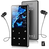 AGPTEK 128 GB MP3-Player mit Bluetooth 5.4, M6 2,4 Zoll Musik-Player mit One-Click-Aufnahme, eingebautem Lautsprecher und FM-Radio, Touch-Tasten (Schwarz)