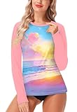 AOBUTE Damen Rashguard, LSF 50+, langärmelig, Schwimm-Top, Surf-Hemd, Helles Pink, Medium