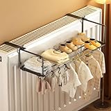 Verstellbarer und tragbarer Metall-Trockenständer für Heizkörper, Fensterbänke und Geländer, faltbar und einfach zu verstauen, bietet starke Tragfähigkeit für mehrere Gegenstände (50 cm, Schwarz)