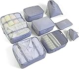 BillyBath Koffer Organizer set, Packing Cubes Kleidertaschen Schuhbeutel Reiseorganizer Packwürfel Kosmetik Travel Organizer Packtaschen für Koffer (8 teilig, Grau)