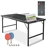 Juskys Mini Tischtennisplatte Flexi mit Zubehör - Tisch klein & klappbar - Indoor Spiel für Zuhause & unterwegs - Tischtennis Set - Tischtennistisch Schwarz