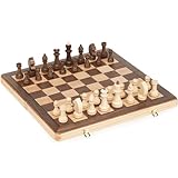 Lingle 38 cm Reisen hölzerne klappbare Schachspiel Set mit 7,6 cm König Höhe Schachfiguren - Walnuss & Ahorn Inlay, 2 extra Königin/Brettspiele