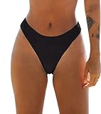 CUPSHE Damen Bikinihose High Cut Mid Waist Cheeky Bikini Badehose Hipster Texturiert Bikini Slip Schwarz L