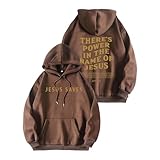 DENGJIAMY Herren-Kapuzenpullover mit Aufschrift 'Jesus Saves There's Power in the Name of Jesus', trendiger modischer Pullover, Glaube, Grafik-Sweatshirt für Herren, christliche Hoodies, coffee, M