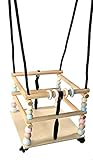 Hess Holzspielzeug 20005 - Gitter-Schaukel aus Holz mit Sprossen, bunten Perlen und Ringen, Nature Serie, für Babys ab 12 Monaten, Schaukelvergnügen im Haus, Garten und auf der Terrasse