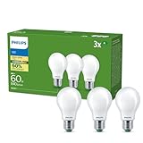 Philips Classic ultraeffiziente E27 LED Lampe, 60W, warmweiß, matt, 3-er Pack