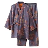 Caxndycing Bademantel Herren Kurz Japanisch Loose Robe Kurzarm Ohne Kapuze Kimono Baumwolle Leicht Morgenmantel Hautfreundlich Weich Saunamantel Hausmantel Dünn Cardigan