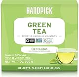 HANDPICK, Grüner Tee Beutel (100 Teebeutel) Glutenfrei & Reiner Grüntee | Runde Grün Tee Beutel, Kein Kleber, Kein Bleichmittel, Keine Schnüre | Heißer/Kombucha Tee Oder Kalter Aufbrühen | Green Tea