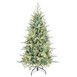 Künstlicher schmaler Weihnachtsbaum, 122 cm, blaue Fichte, schmaler Bleistift-Weihnachtsbaum mit 566 PE- und PVC-Mischzweigspitzen und 130 UL-gelisteten klaren Lichtern, aufklappbarer Kiefernbaum mit