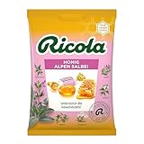 Ricola Honig Alpen Salbei, 75g Beutel Original Schweizer Kräuter-Bonbons mit 13 Alpenkräutern, wohltuendem Honig, Salbei & Vitamin C, 1 x 75g