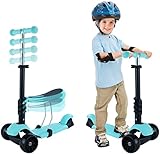 Kinder Roller| Höhenverstellbarer Kinderroller mit Leuchträdern|Tretroller Kinder mit Abnehmbarer Sitz Kinderscooter für Jungen und Mädchen