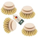 4er Set Ersatzkopf, Made in Germany, Wechselkopf aus Naturborsten Fibre für Spülbürste Holz, Ersatzköpfe für Spülbürsten aus Holz, Holzspülbürste Kopf, Spülbürstenkopf Bürste Küche, Bürsten Natur