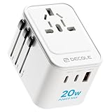 decqle Reiseadapter Weltweit, Universal Reisestecker mit 2 USB-C (PD 20W), 1 USB-A und 1 AC Steckdose, Internationaler Steckdosenadapter, Universaladapter für EU, UK, US, AU (Weiß)